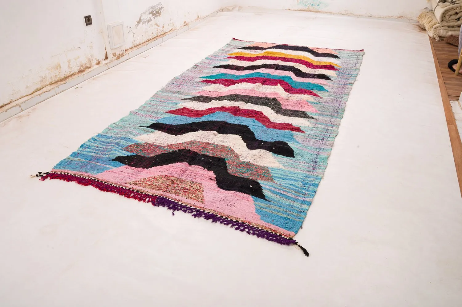 Marokkolainen Kilim matto Boucherouite 150 x 310 cm