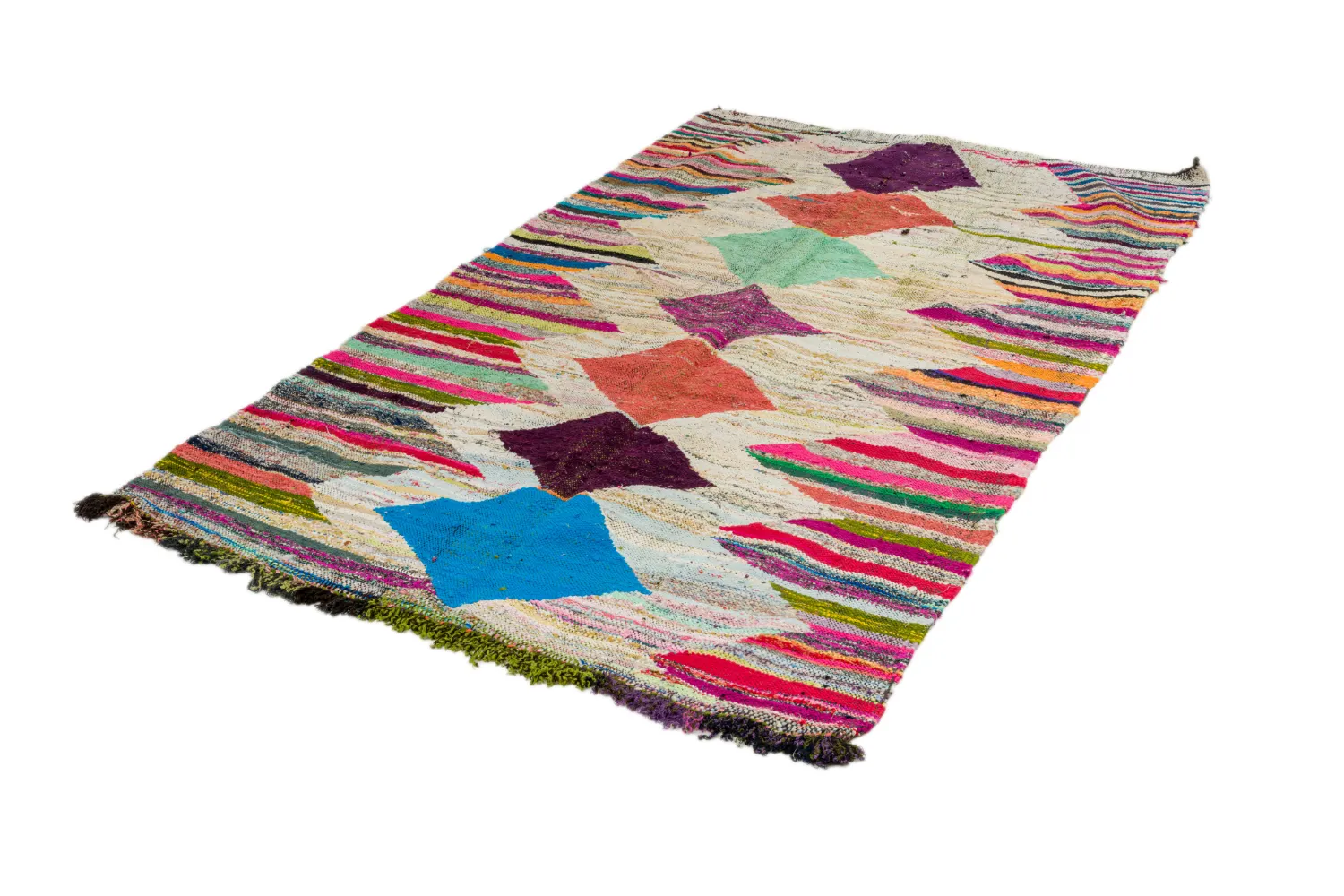 Marokkolainen Kilim matto Boucherouite 140 x 255 cm
