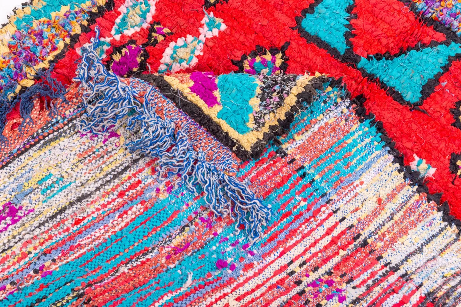 Marokkolainen Kilim matto Boucherouite 245 x 95 cm