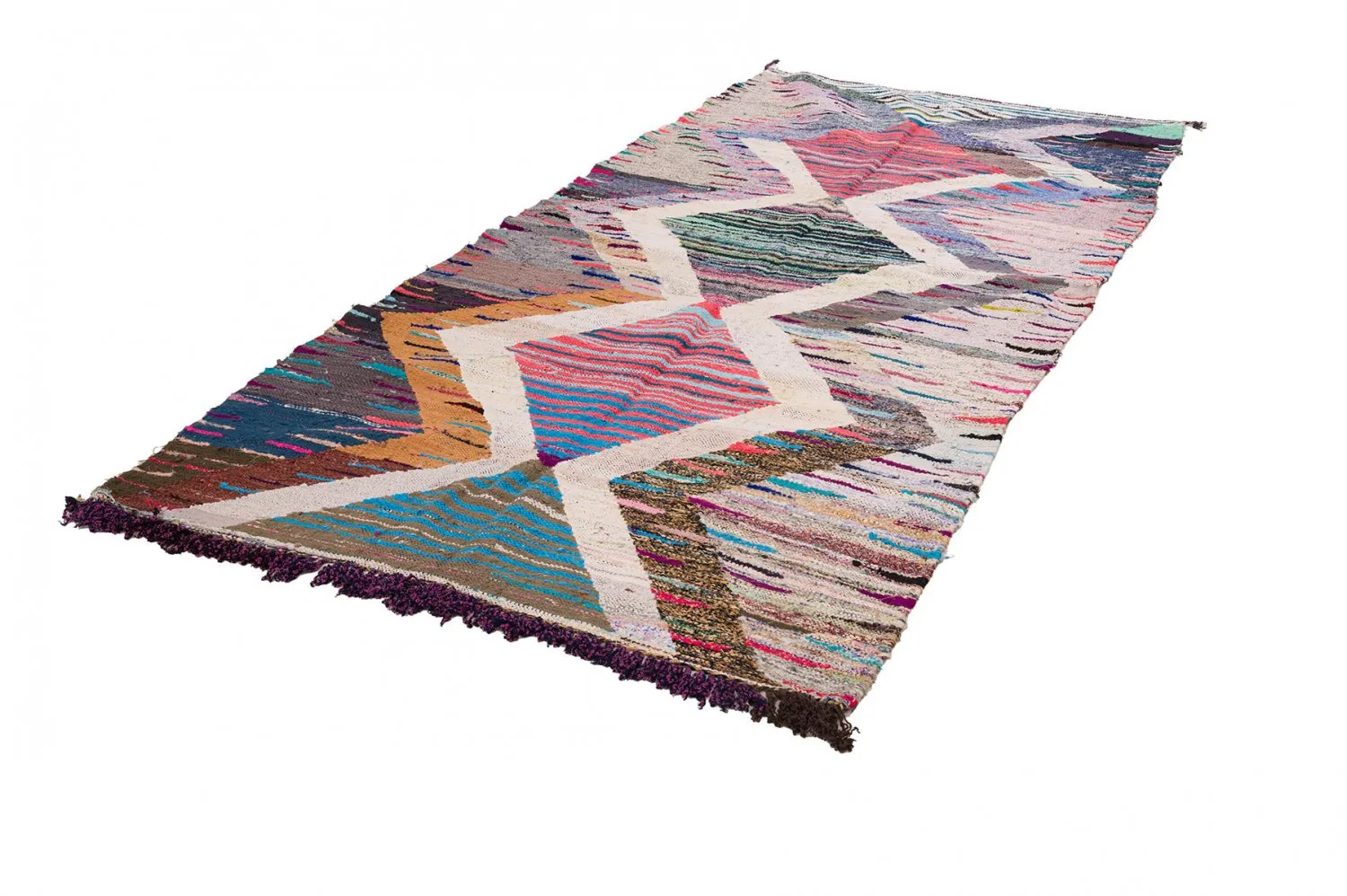 Marokkolainen Kilim matto Boucherouite 145 x 310 cm