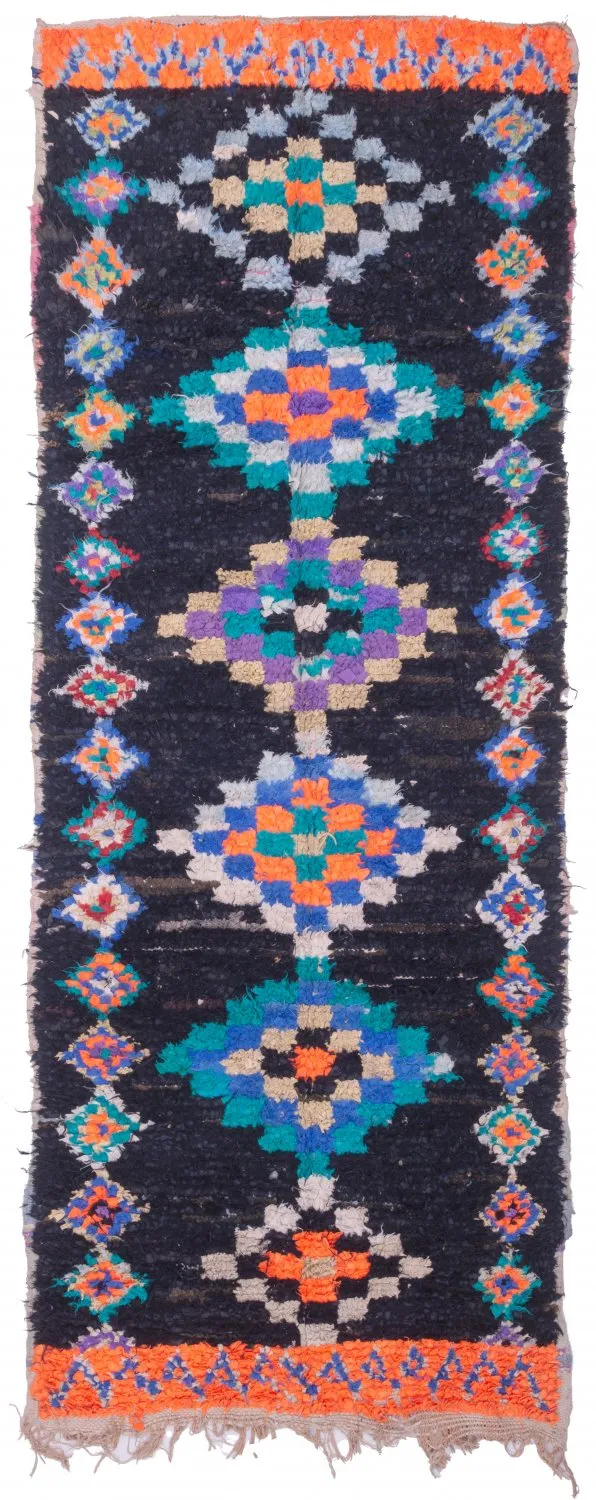 Marokkolainen Kilim matto Boucherouite 330 x 115 cm