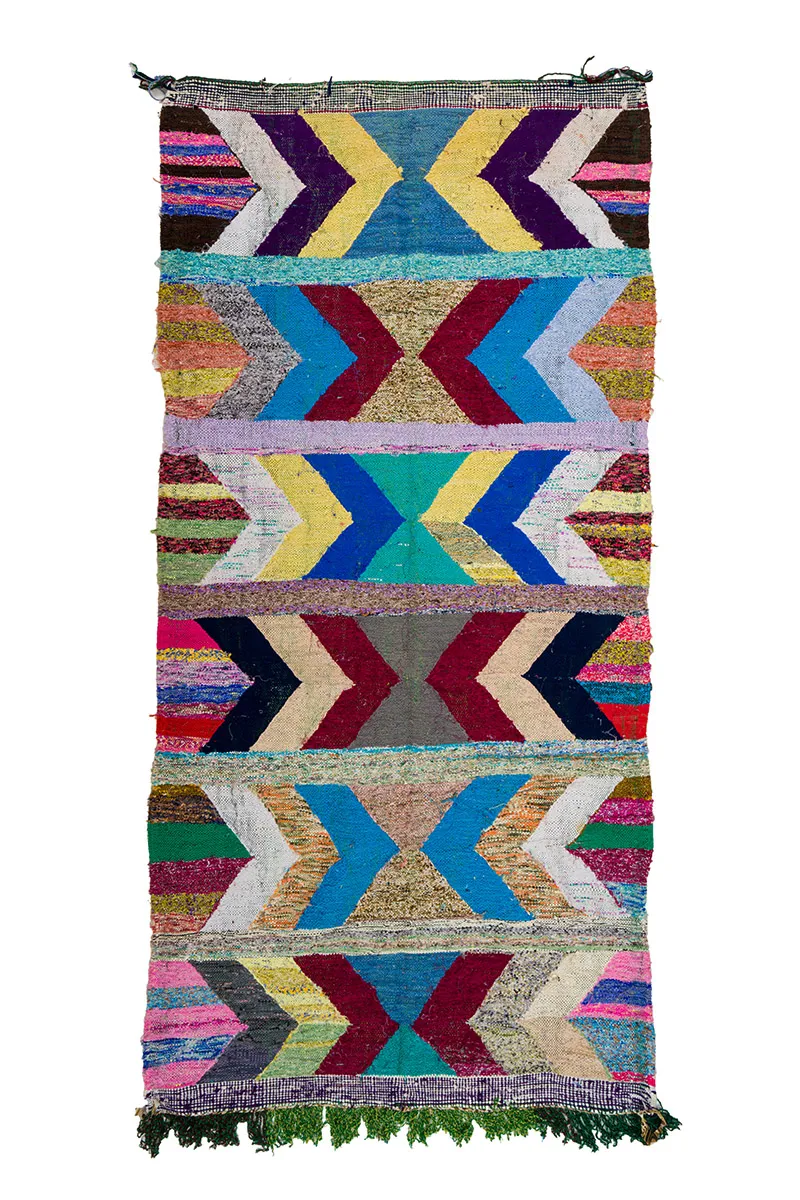 Marokkolainen Kilim matto Boucherouite 130 x 275 cm