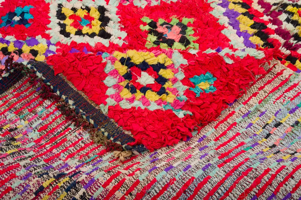 Marokkolainen Kilim matto Boucherouite 320 x 130 cm