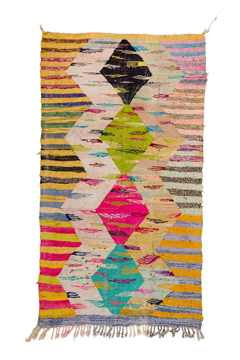 Marokkolainen Kilim matto Boucherouite 140 x 250 cm
