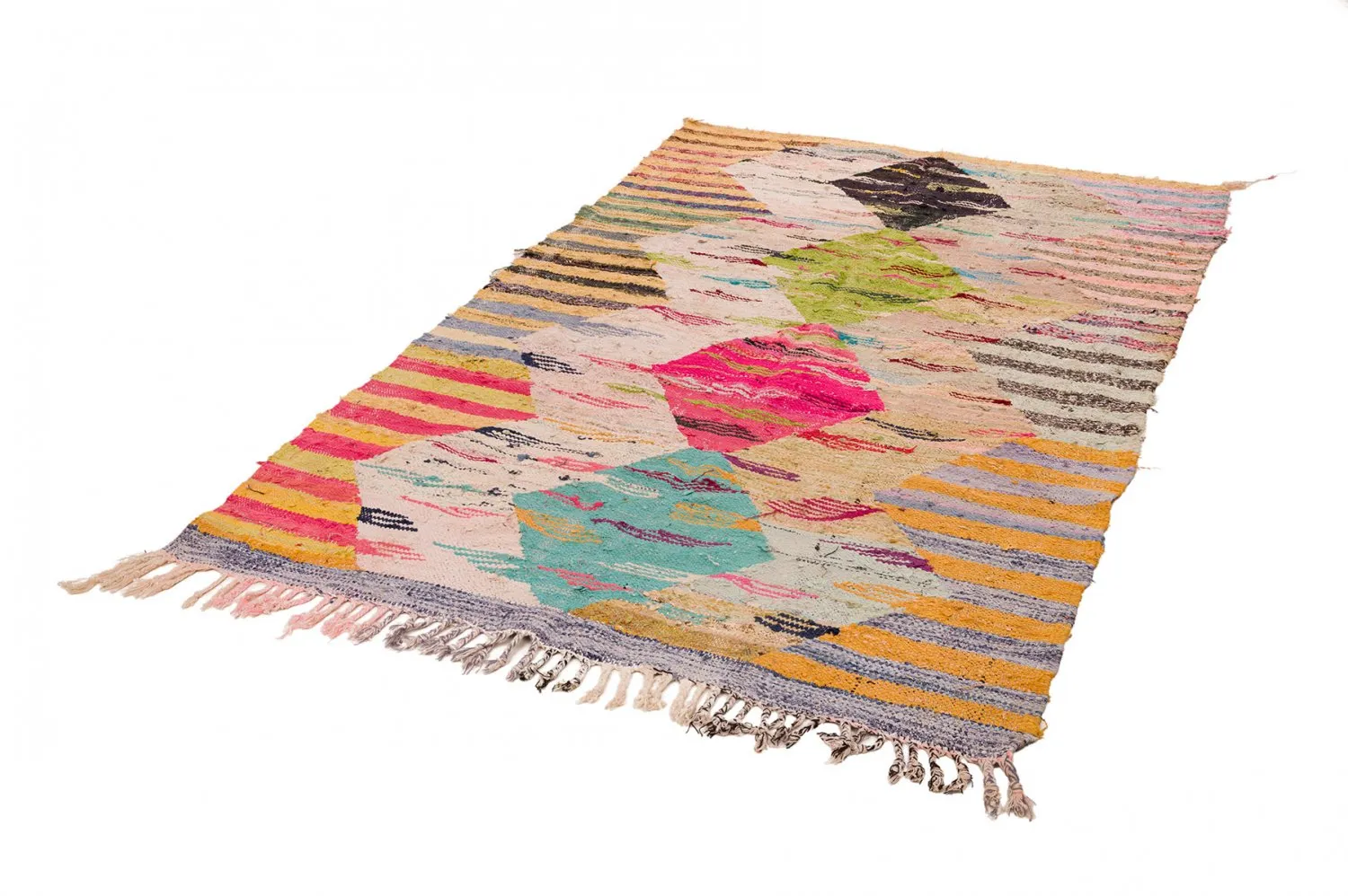 Marokkolainen Kilim matto Boucherouite 140 x 250 cm