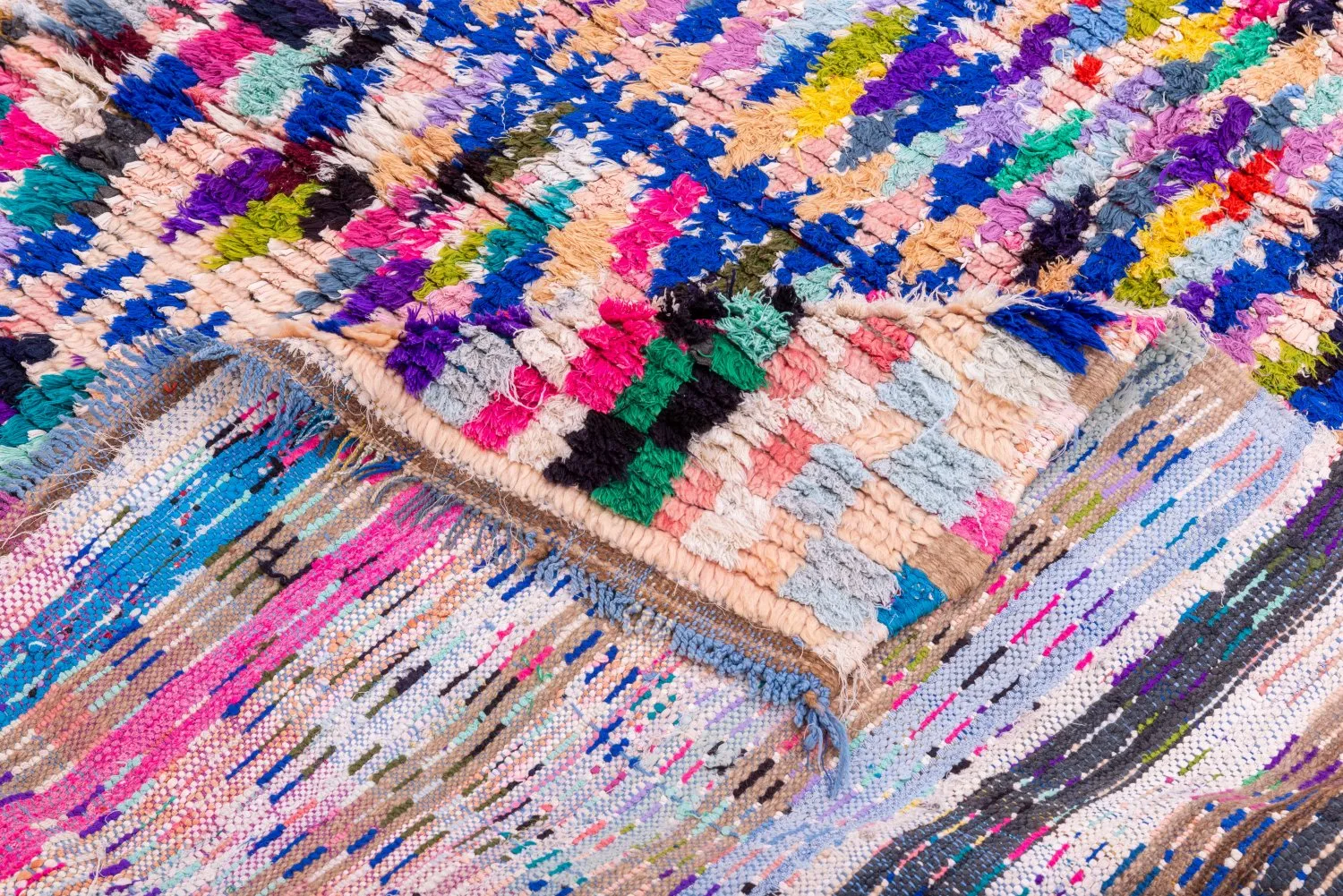 Marokkolainen Kilim matto Boucherouite 265 x 145 cm