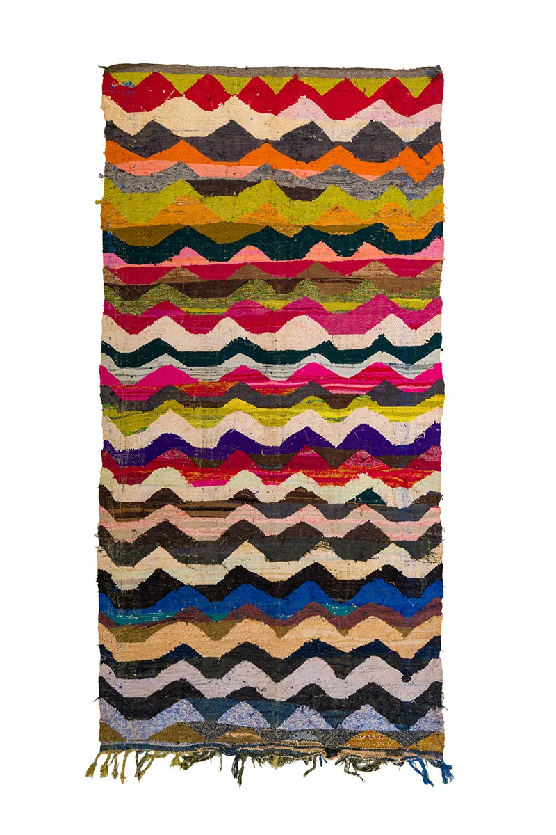 Marokkolainen Kilim matto Boucherouite 140 x 295 cm