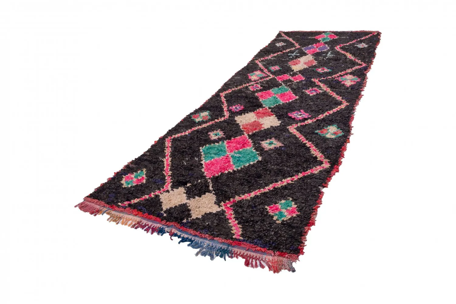 Marokkolainen Kilim matto Boucherouite 405 x 130 cm