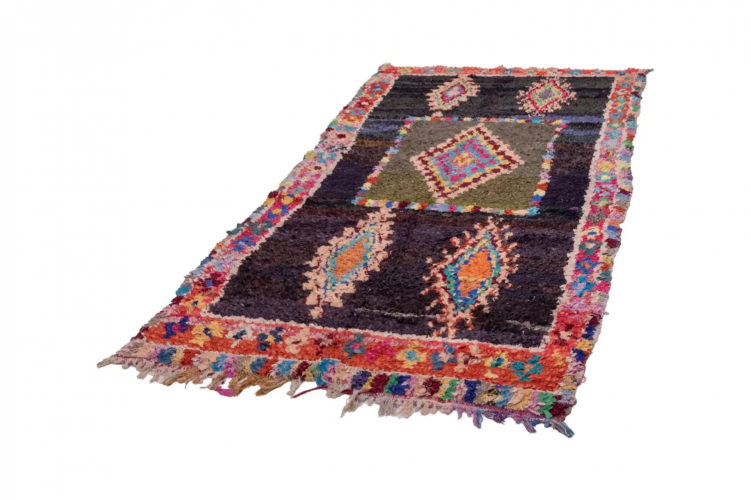 Marokkolainen Kilim matto Boucherouite 280 x 130 cm