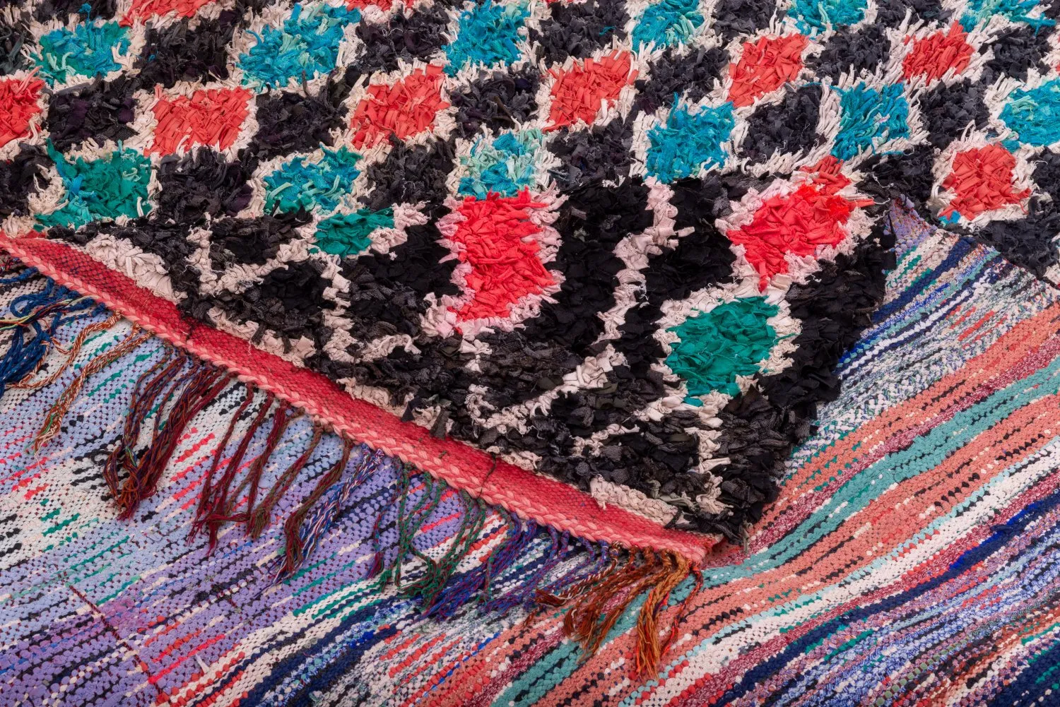 Marokkolainen Kilim matto Boucherouite 395 x 180 cm