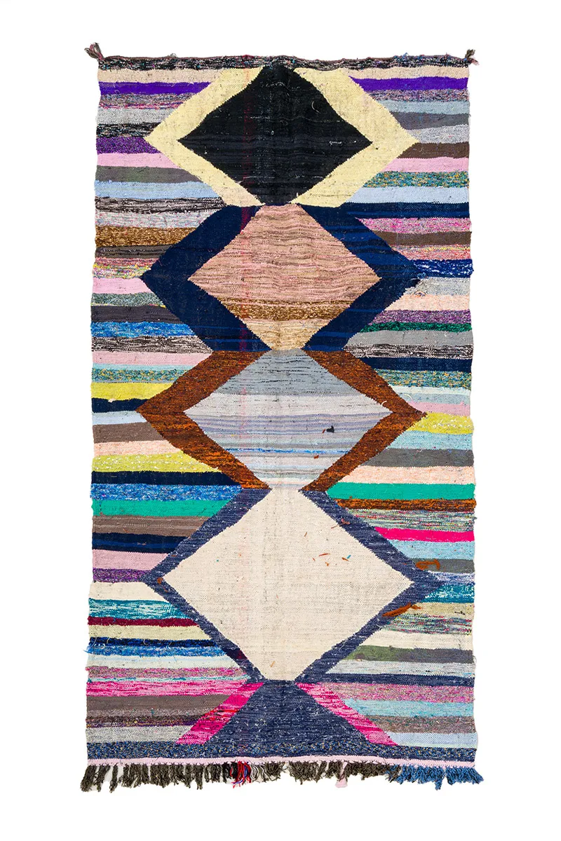 Marokkolainen Kilim matto Boucherouite 130 x 250 cm