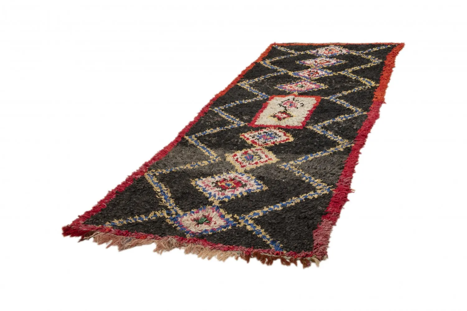 Marokkolainen Kilim matto Boucherouite 335 x 125 cm