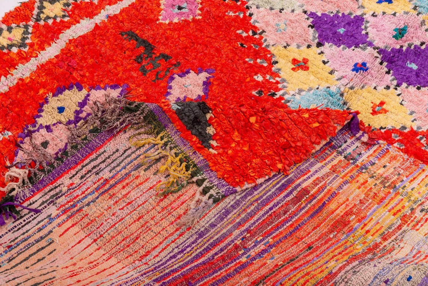 Marokkolainen Kilim matto Boucherouite 340 x 155 cm