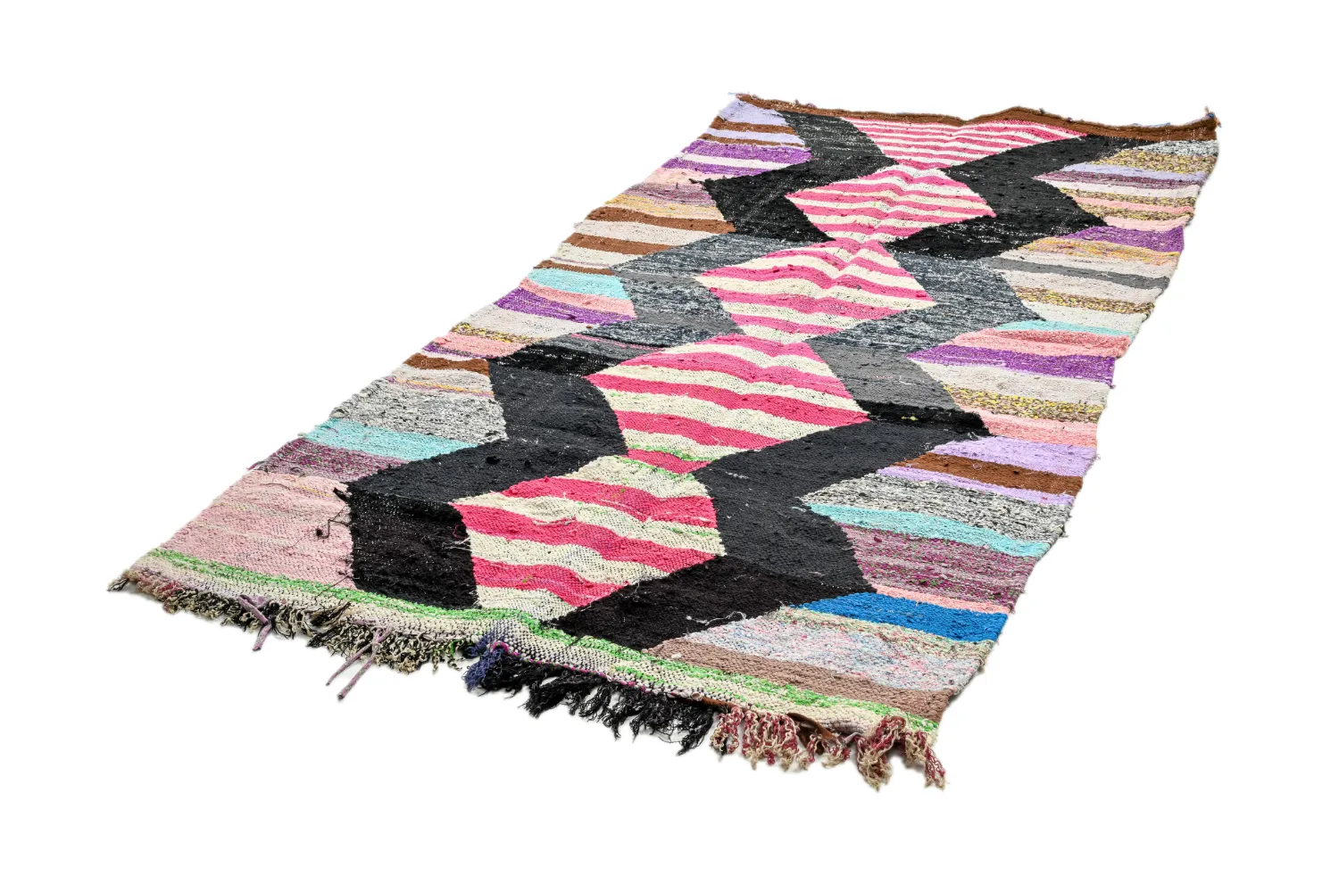 Marokkolainen Kilim matto Boucherouite 130 x 265 cm