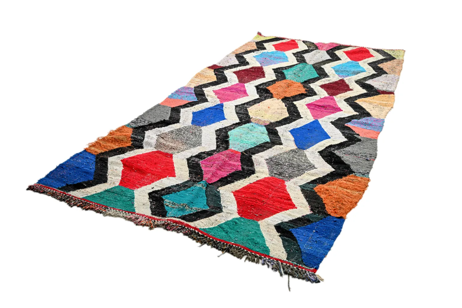Marokkolainen Kilim matto Boucherouite 140 x 290 cm