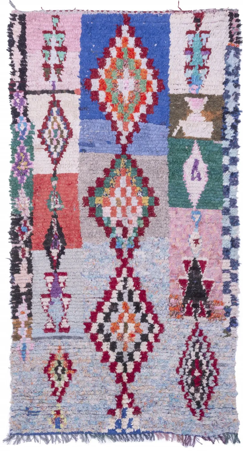 Marokkolainen Kilim matto Boucherouite 250 x 125 cm