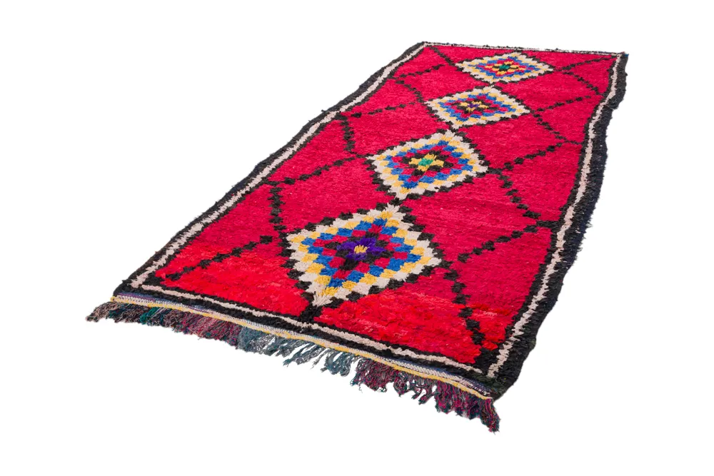 Marokkolainen Kilim matto Boucherouite 310 x 145 cm
