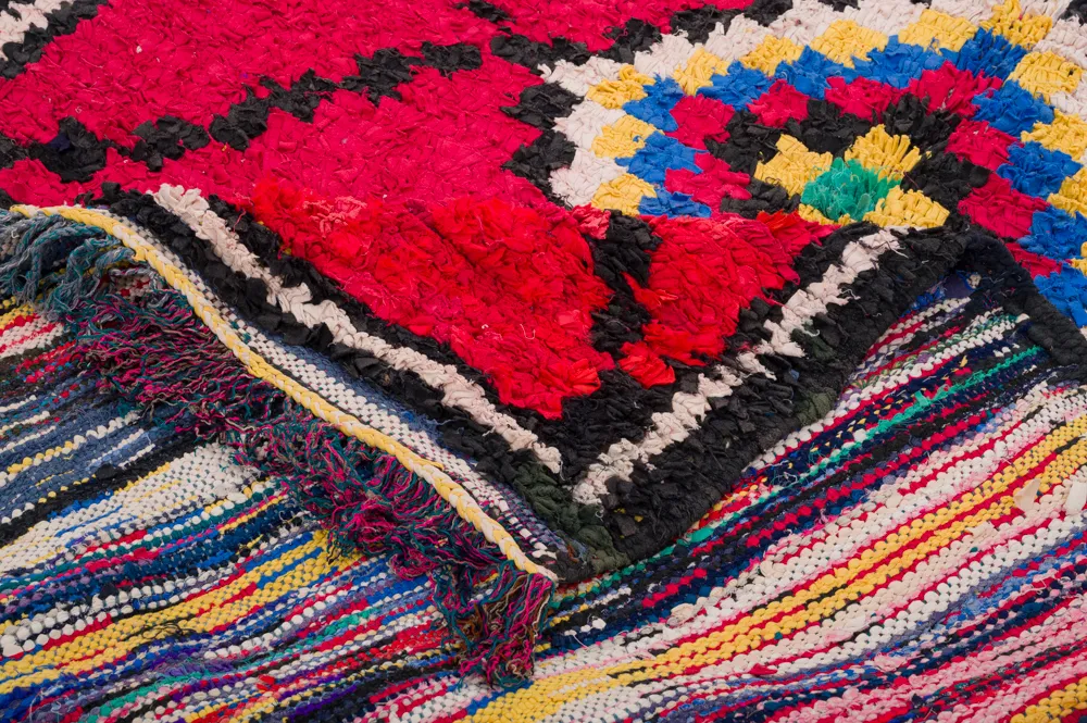 Marokkolainen Kilim matto Boucherouite 310 x 145 cm