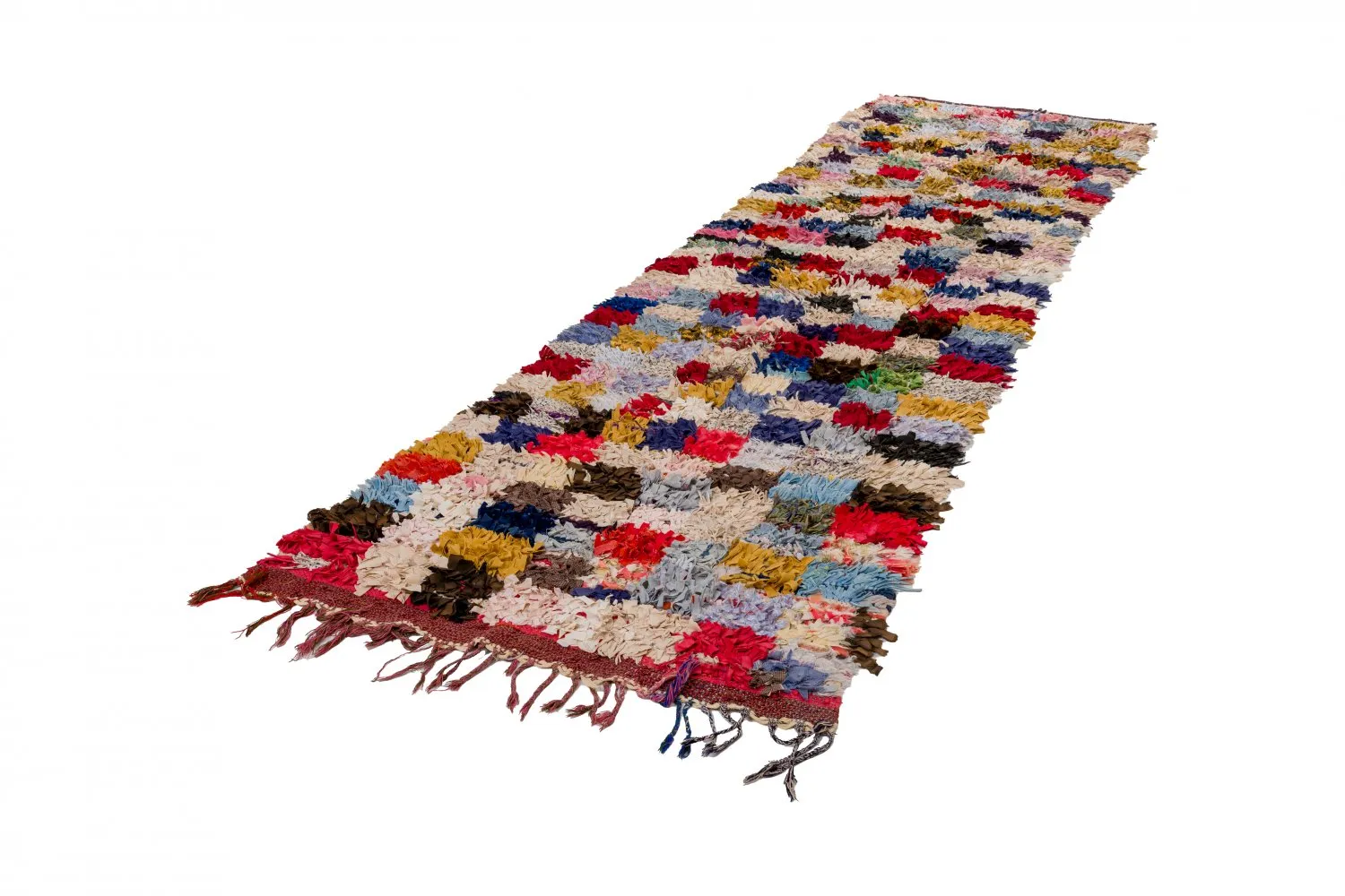 Marokkolainen Kilim matto Boucherouite 380 x 105 cm