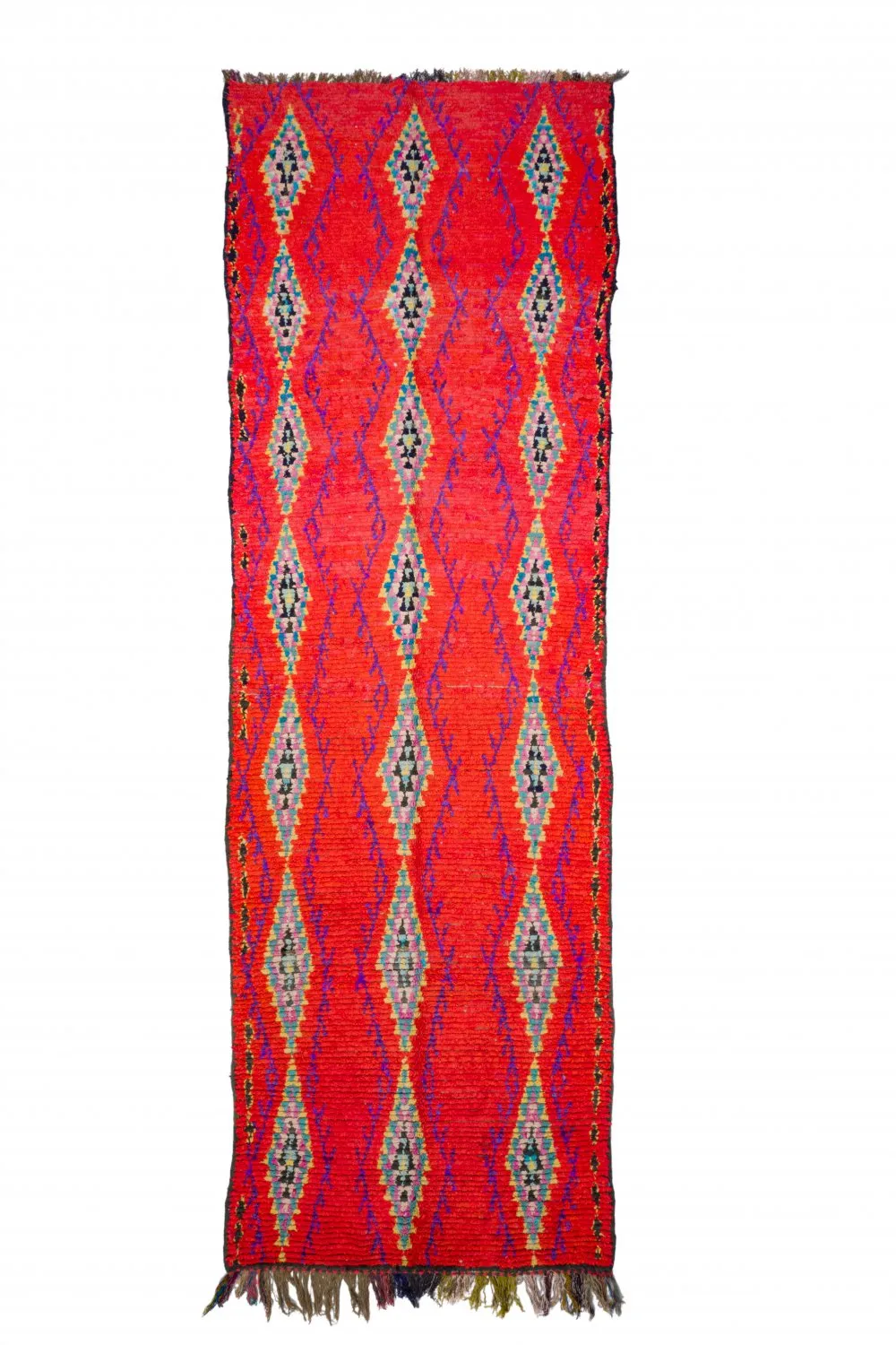 Marokkolainen Kilim matto Boucherouite 440 x 135 cm