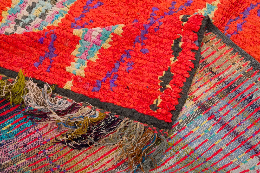 Marokkolainen Kilim matto Boucherouite 440 x 135 cm