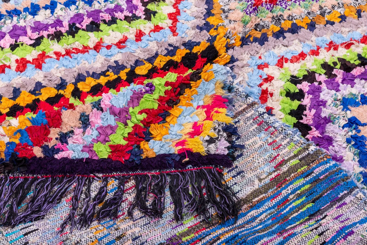 Marokkolainen Kilim matto Boucherouite 225 x 140 cm