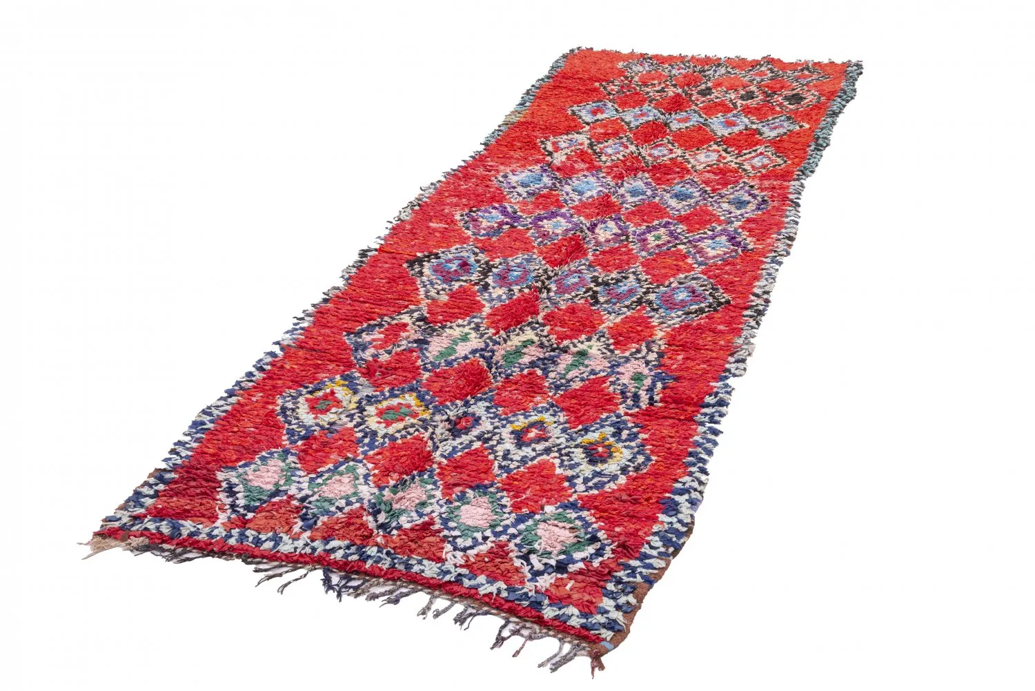 Marokkolainen Kilim matto Boucherouite 295 x 110 cm