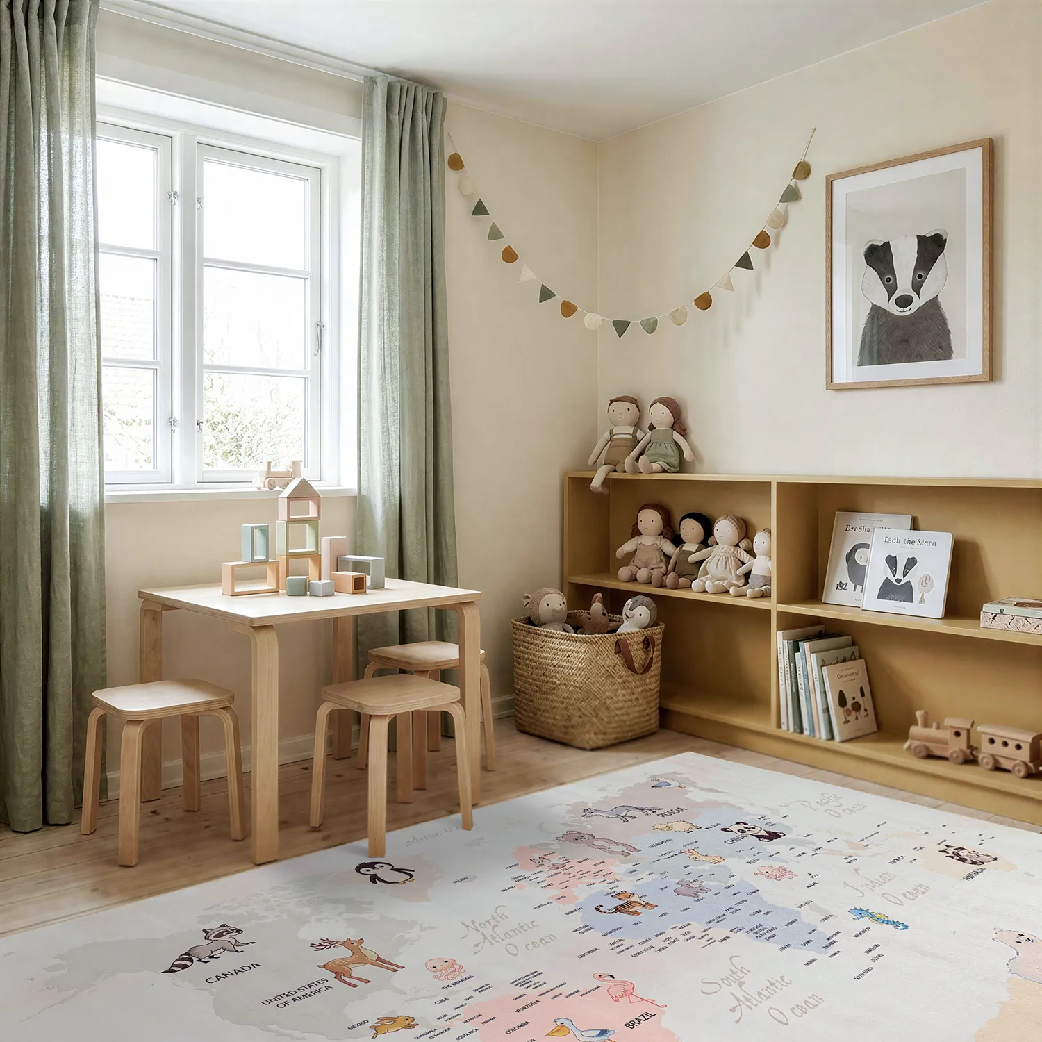 Lastenmatto - Animal Map (beige)