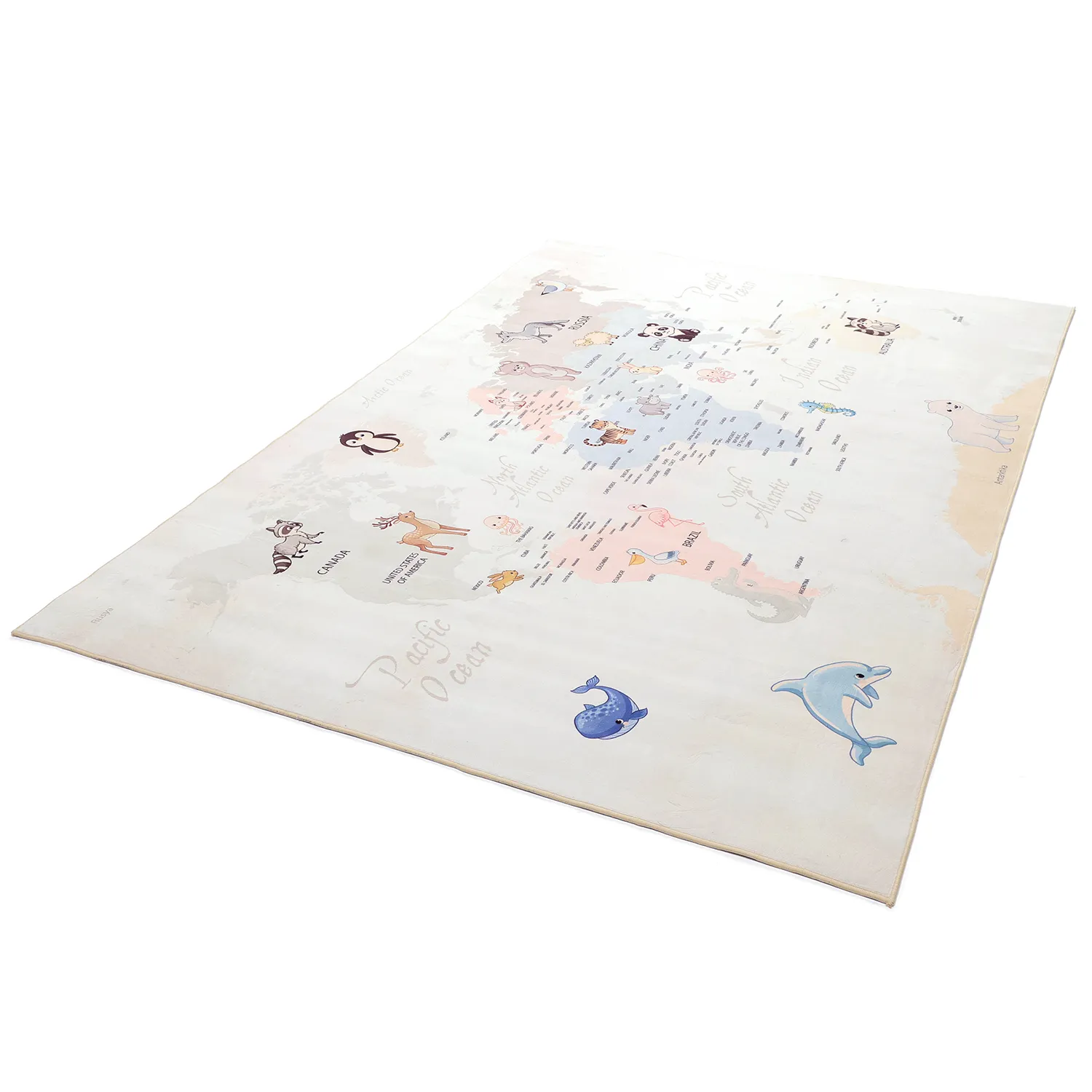 Lastenmatto - Animal Map (beige)