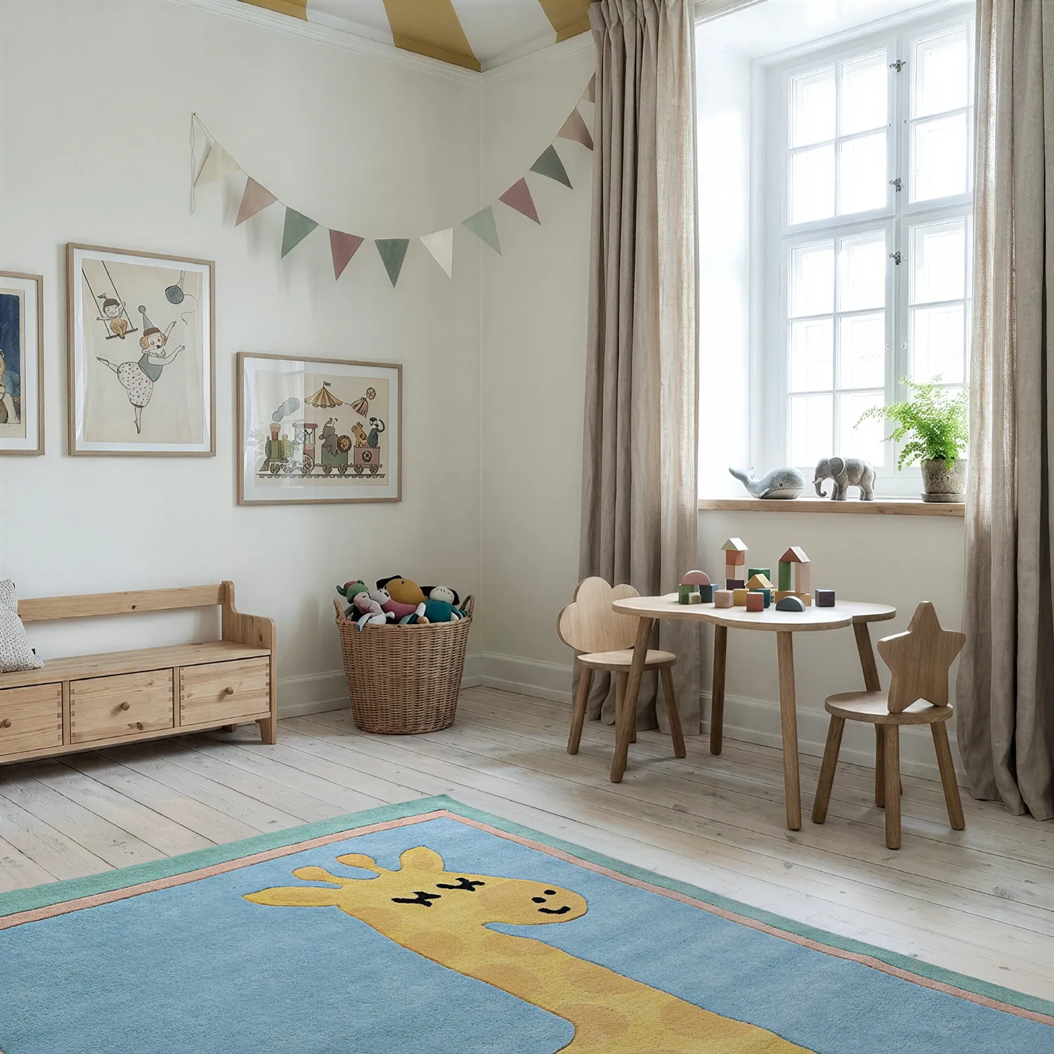Lastenmatto - Giraffe Hand Tufted Wool Premium (vaaleansininen/multi)
