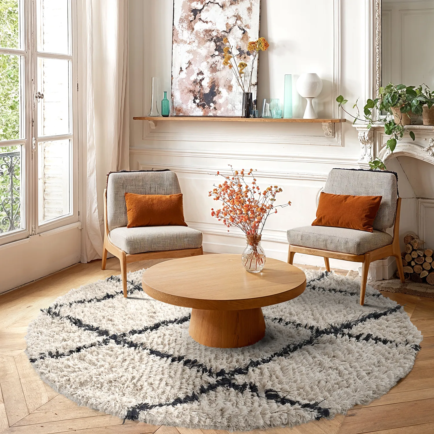 Pyöreät matot - Alcott Natural Cotton Shaggy (musta/valkoinen)