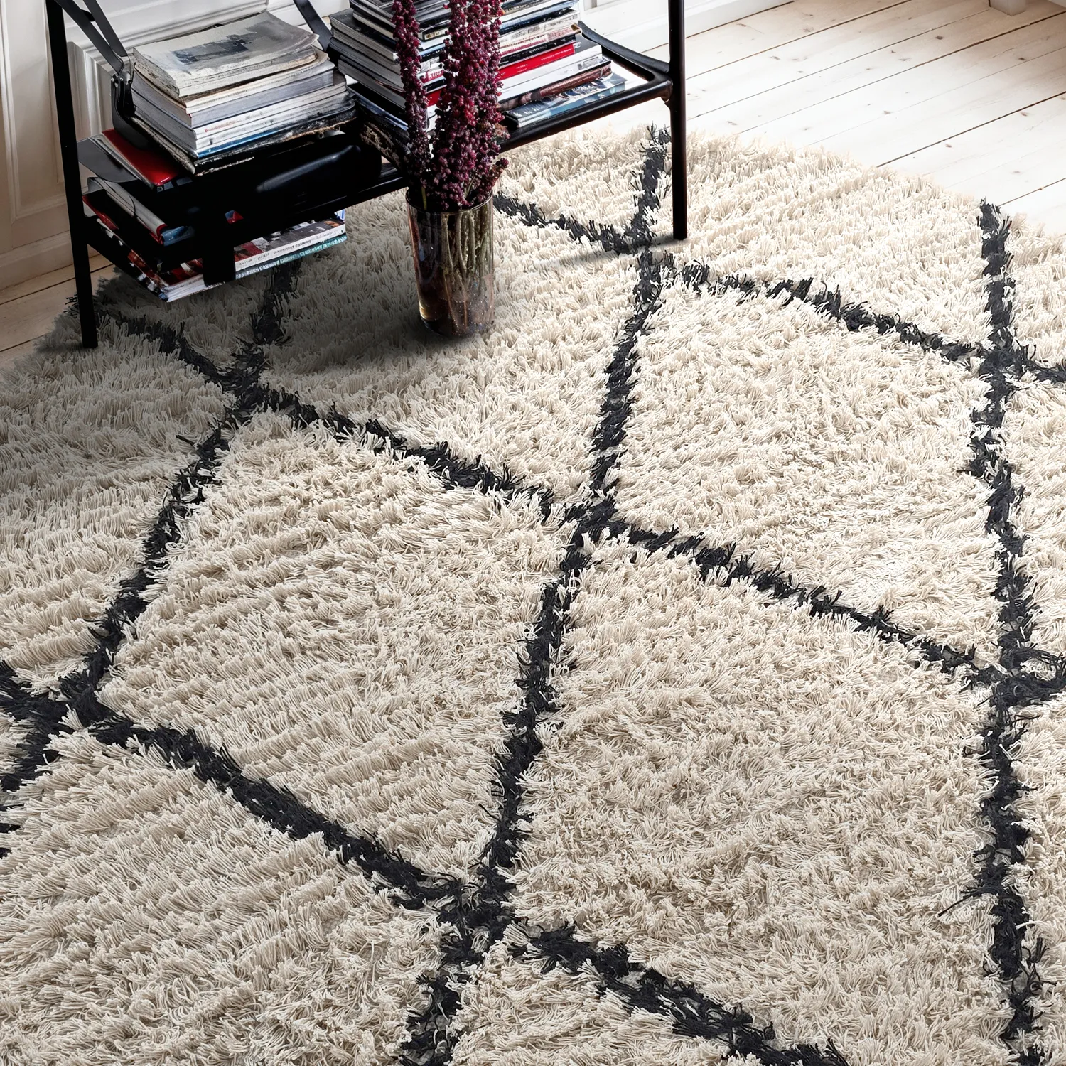 Pyöreät matot - Alcott Natural Cotton Shaggy (musta/valkoinen)