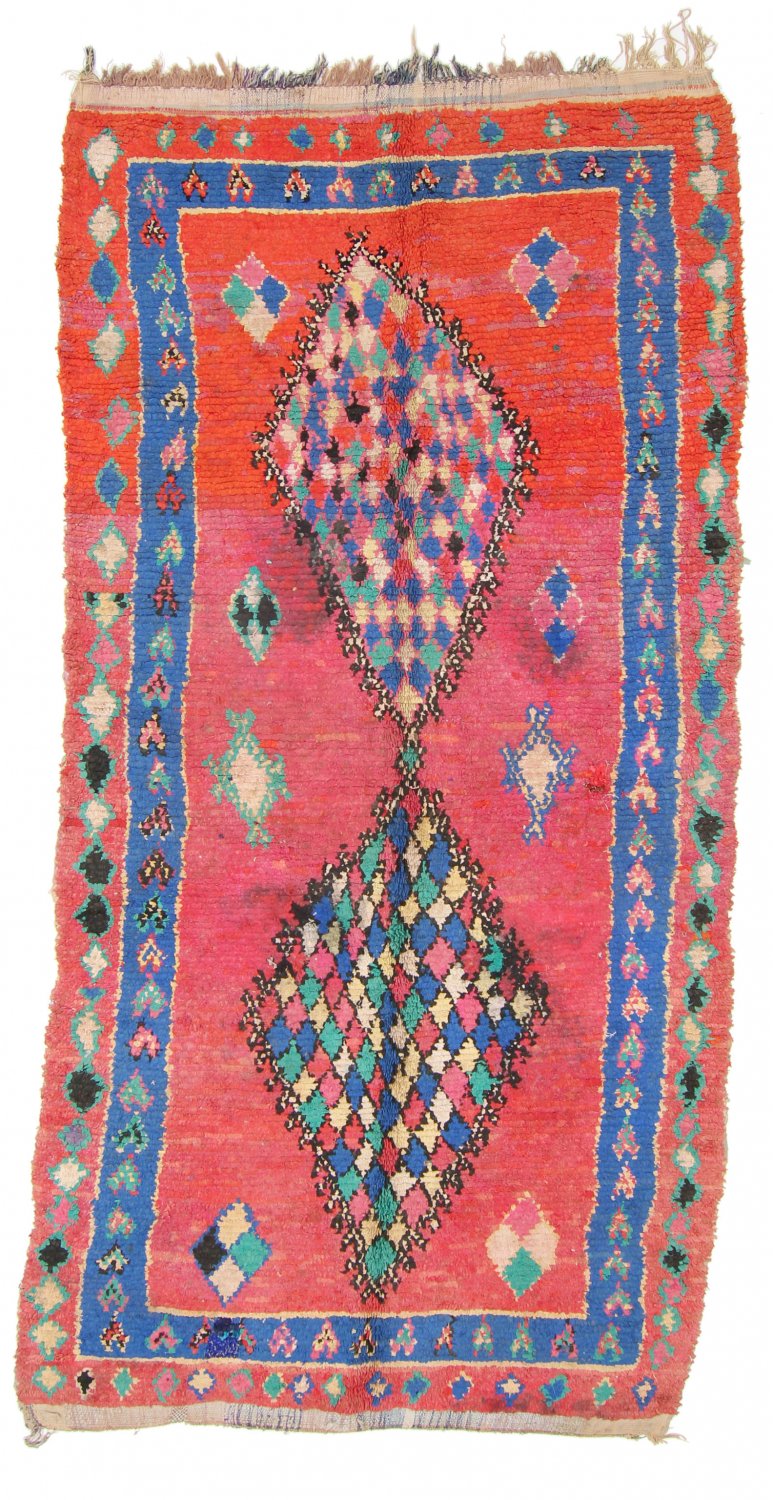 Marokkolainen Kilim matto Boucherouite 330 x 150 cm