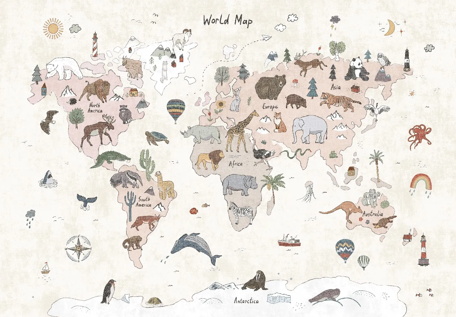 Lastenmatto - Kids World Map (beige)