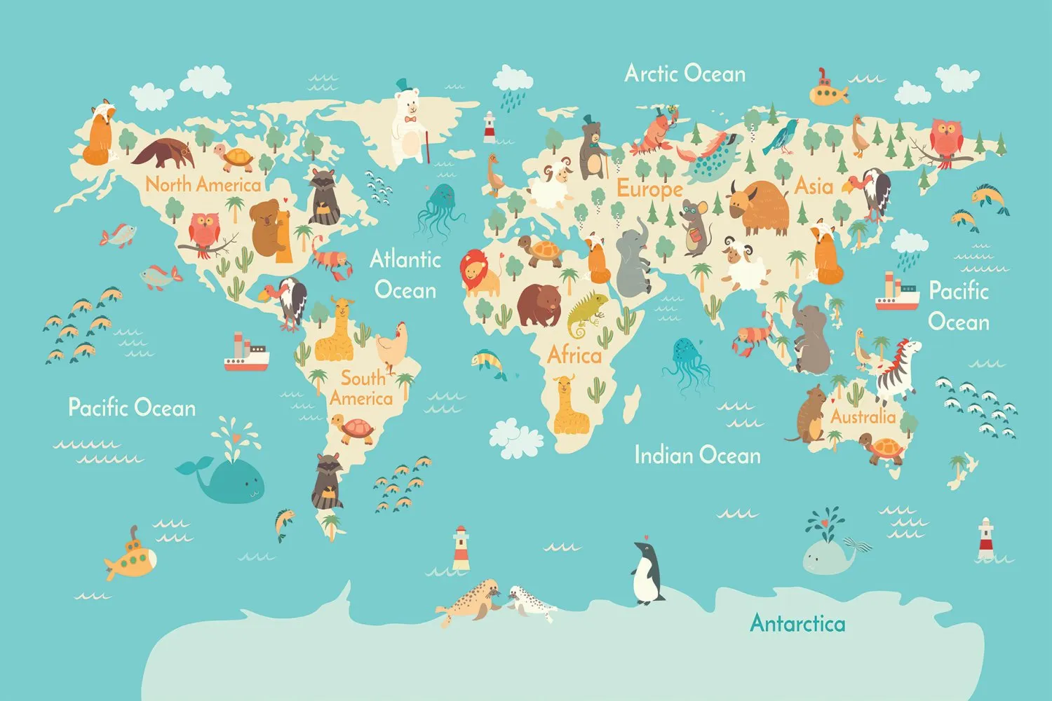 Lastenmatto - World Map (sininen/multi)