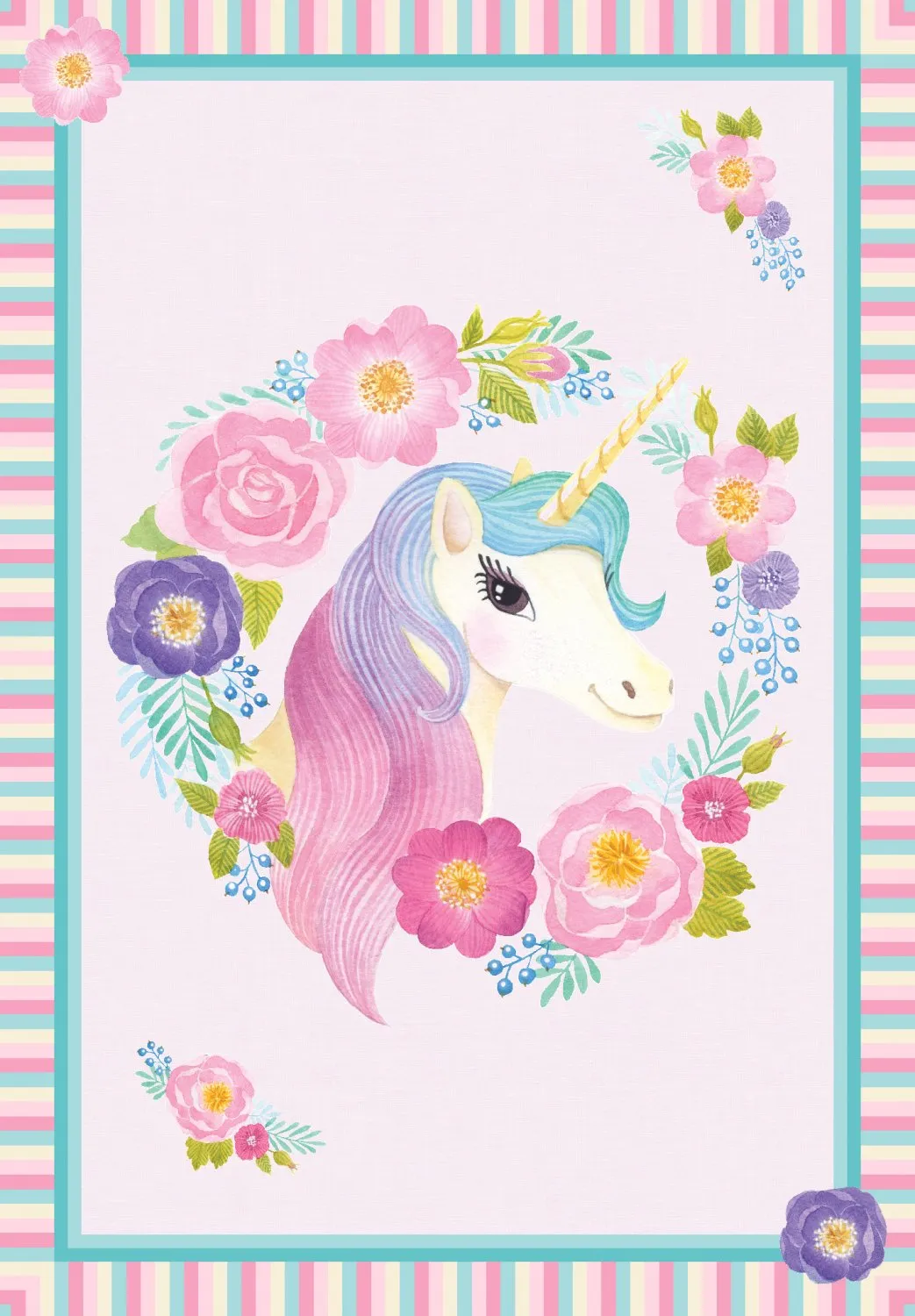Lastenmatto - Unicorn Flowers (vaaleanpunainen)
