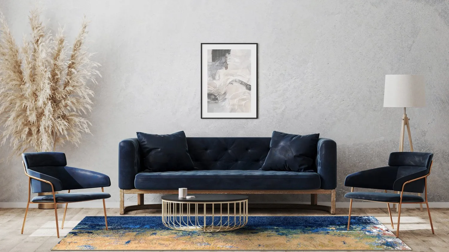 Wilton-matto - Sindia (beige/sininen)
