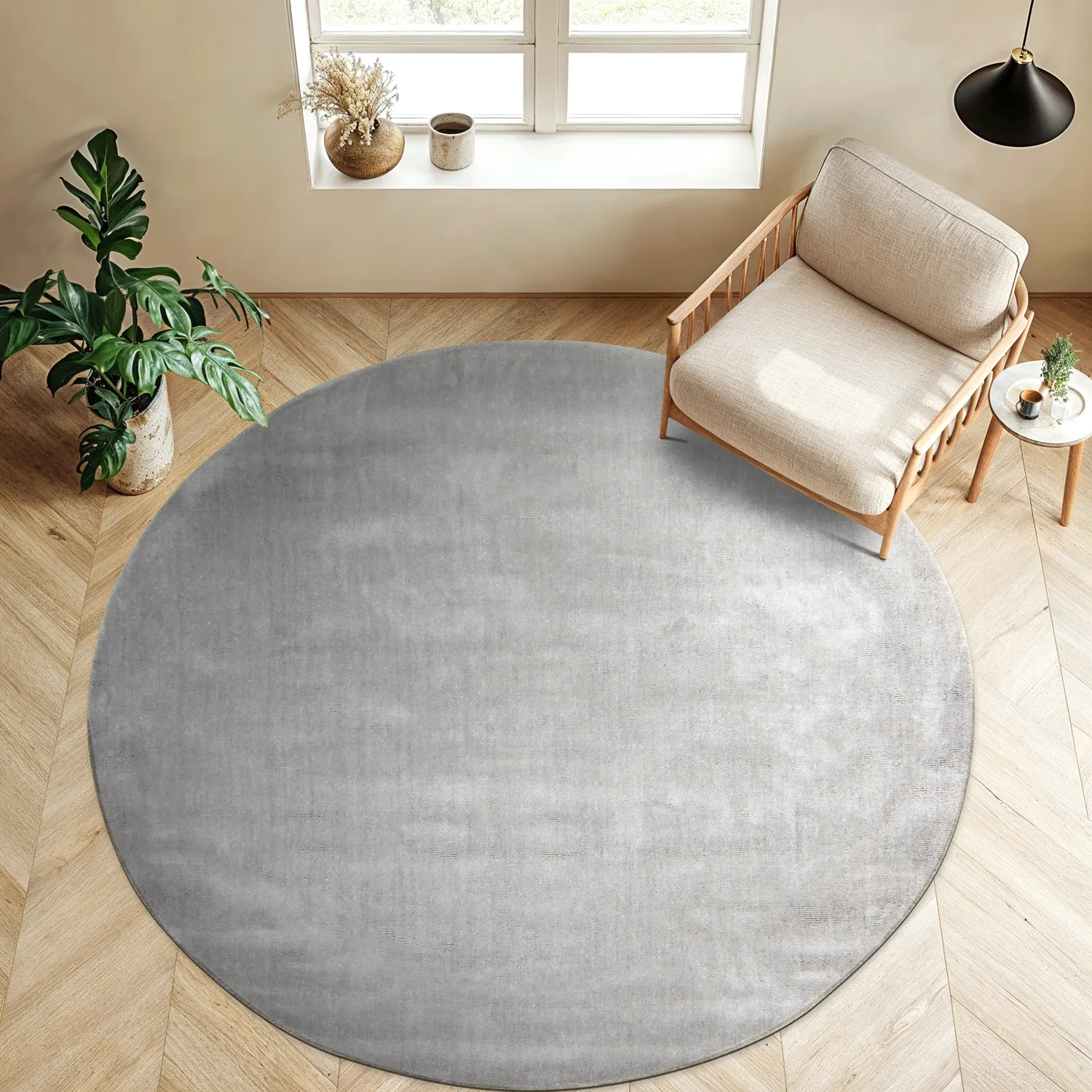 Pyöreä matto - Recycled PET with viscose look (harmaa)