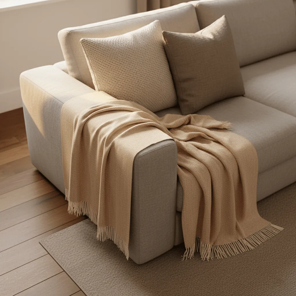 Viltit - Puuvillaplaid - Denisa Fishbone (beige/valkoinen)