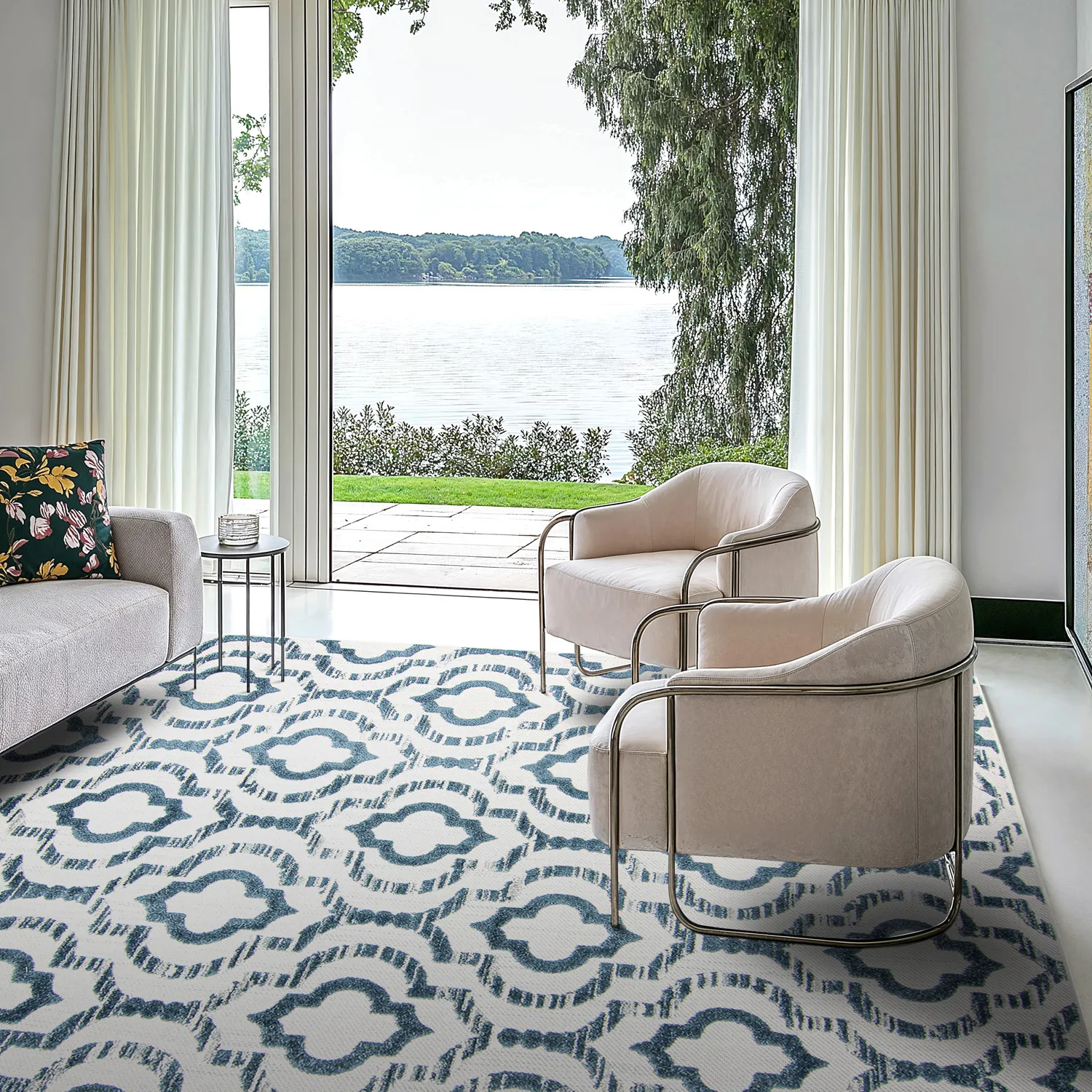 Shaggy Indoor-Outdoor - Trenton (valkoinen/sininen)