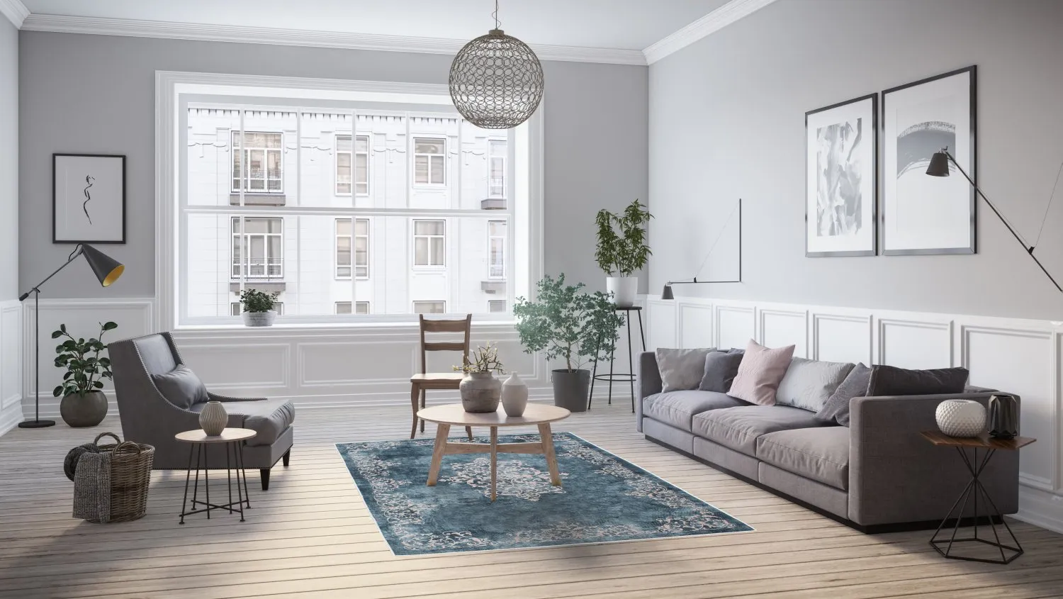 Wilton-matto - Santi (sininen/beige)