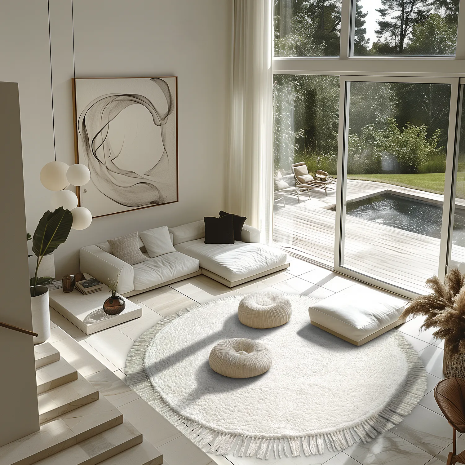 Pyöreä matot - Alba Natural Cotton Shaggy (valkoinen)