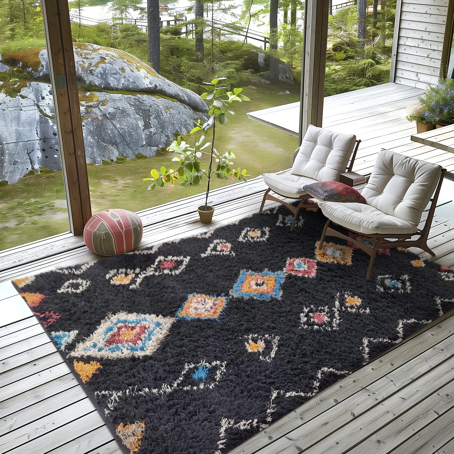 Ryijymatot - Marden Natural Cotton Shaggy (musta/multi)