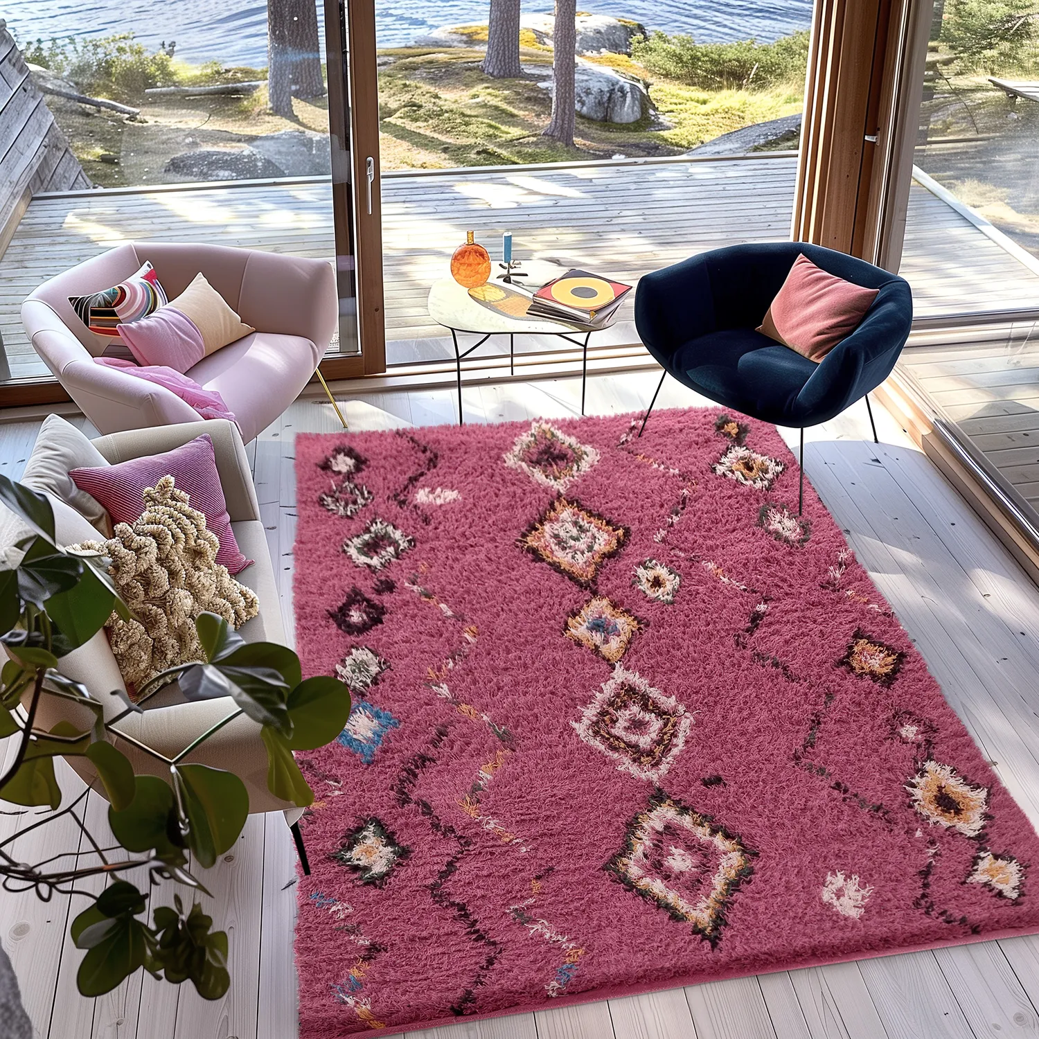 Ryijymatot - Nyle Natural Cotton Shaggy (vaaleanpunainen/multi)