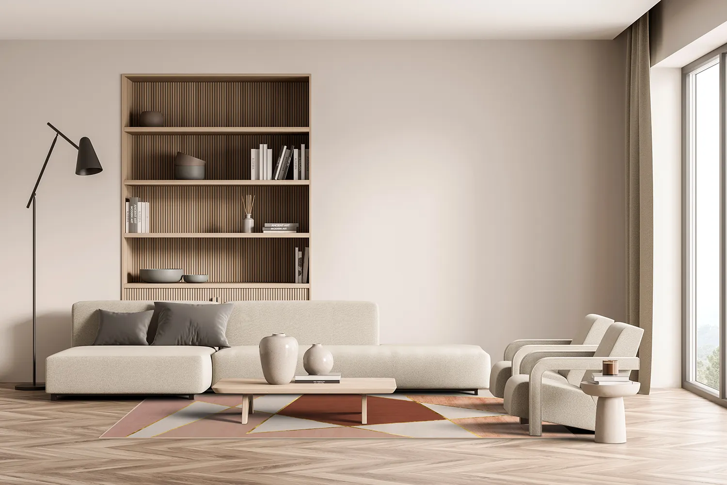 Wilton-matto - Jade (beige/vaaleanpunainen)