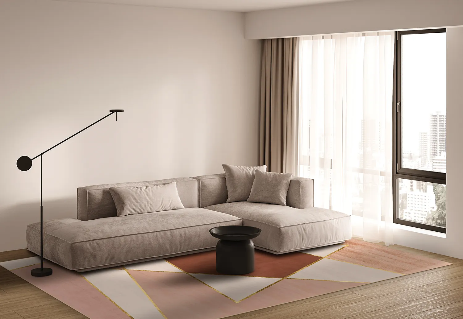 Wilton-matto - Jade (beige/vaaleanpunainen)