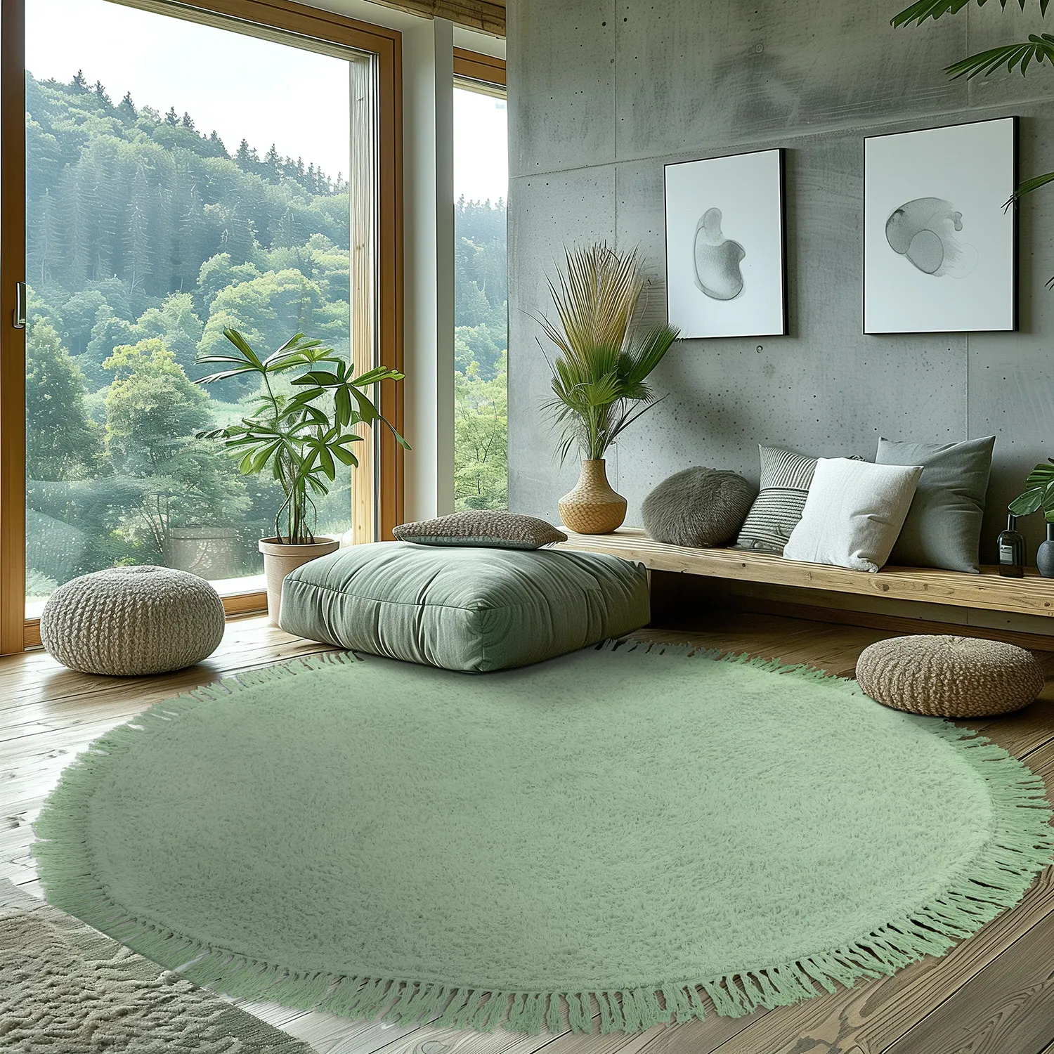 Pyöreä matot - Alba Natural Cotton Shaggy (vaaleanvihreä)