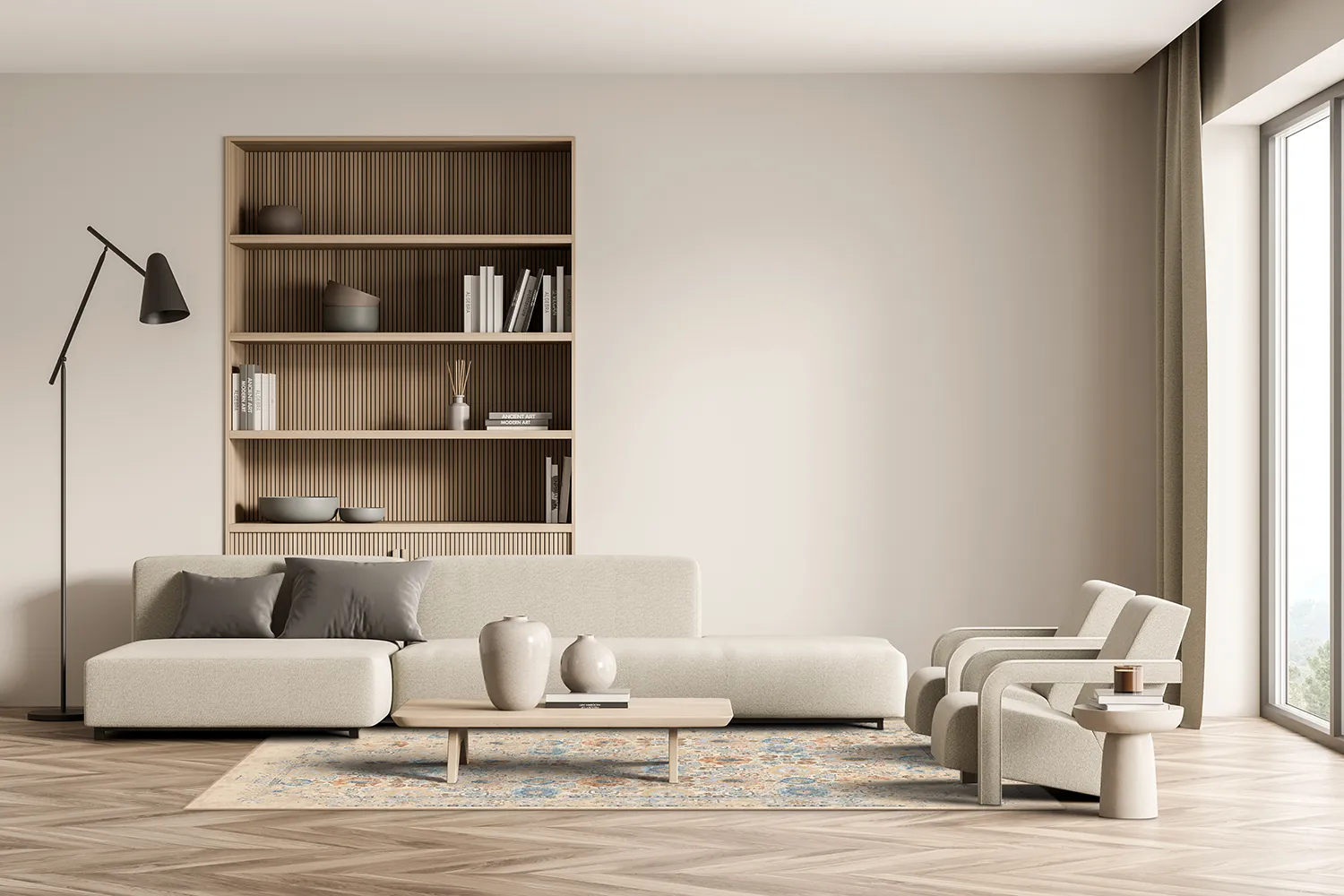 Wilton-matto - Oakley (beige/sininen)