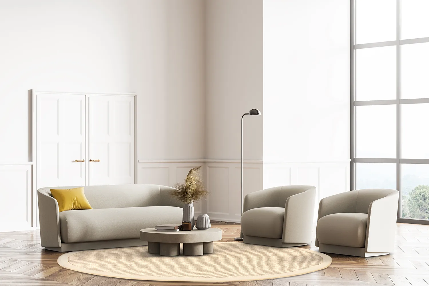 Pyöreä matot (sisal) - Agave (beige/beige)