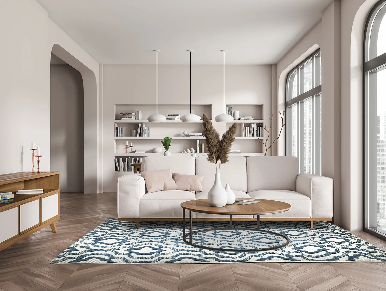 Shaggy Indoor-Outdoor - Trenton (valkoinen/sininen)